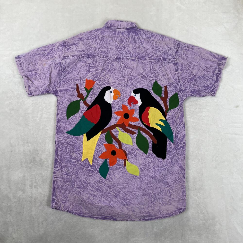 Vintage Giorgio Parrot Short Sleeve Button Shirt Size S Embroidered Handmade